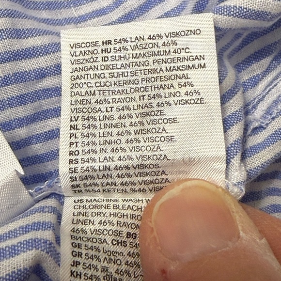 H & M Linen Blend Premium Selection Blue Striped Puff Sleeve Blouse NWT S - Picture 10 of 11